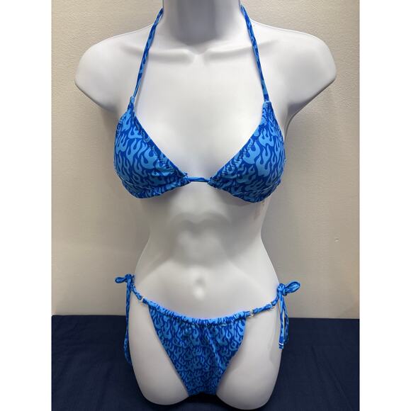 No brand Other - Blue halter strings two piece swimsuit women’s size small strap tie new